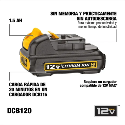 BATERIA COMPACTA 12V ION-LITIO 1.5AH DCB120-B2 DEWALT - FOTO 3