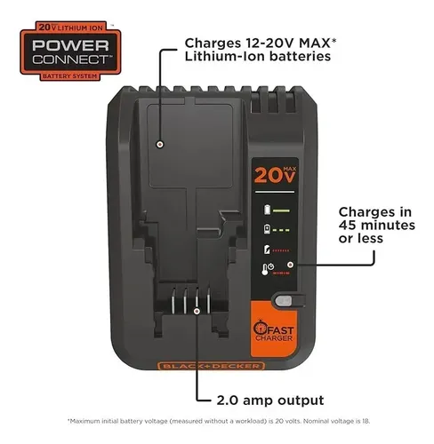 CARGADOR DE BATERÍA BLACK+DECKER 20V 2A BDCAC202B-AR - FOTO 2