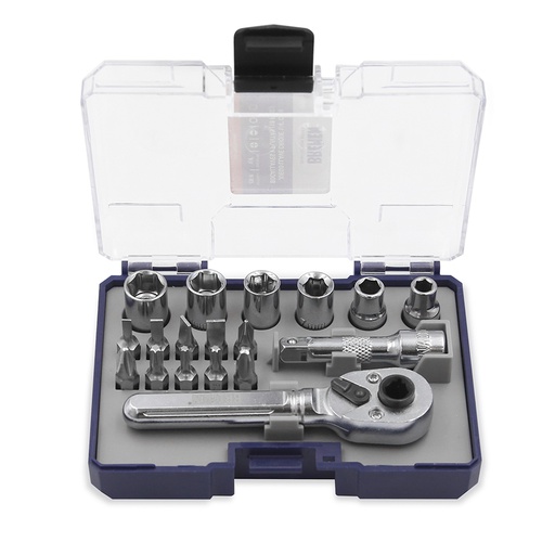 JUEGO LLAVE CRIQUE 1/4" CON BOCALLAVES Y PUNTAS (18 PZS) BREMEN® (7782)