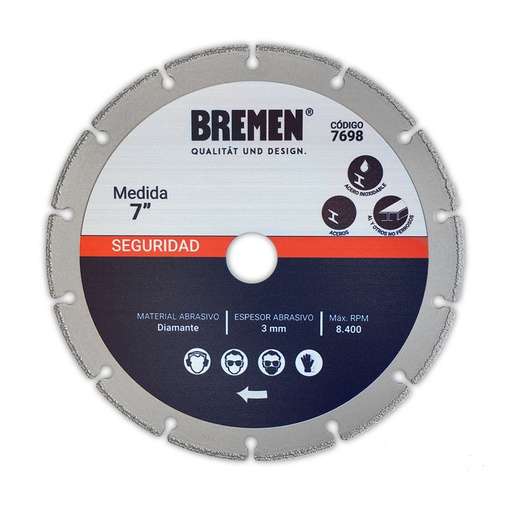 DISCO DIAM. BREMEN® 7" P/ CORTE METAL (ALTO RENDIMIENTO) (7698)