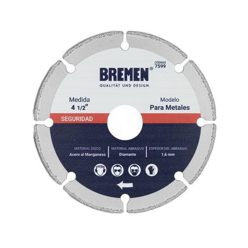 DISCO DIAM. BREMEN® 4-½" P/ CORTE METAL (ALTO RENDIMIENTO) (7599)