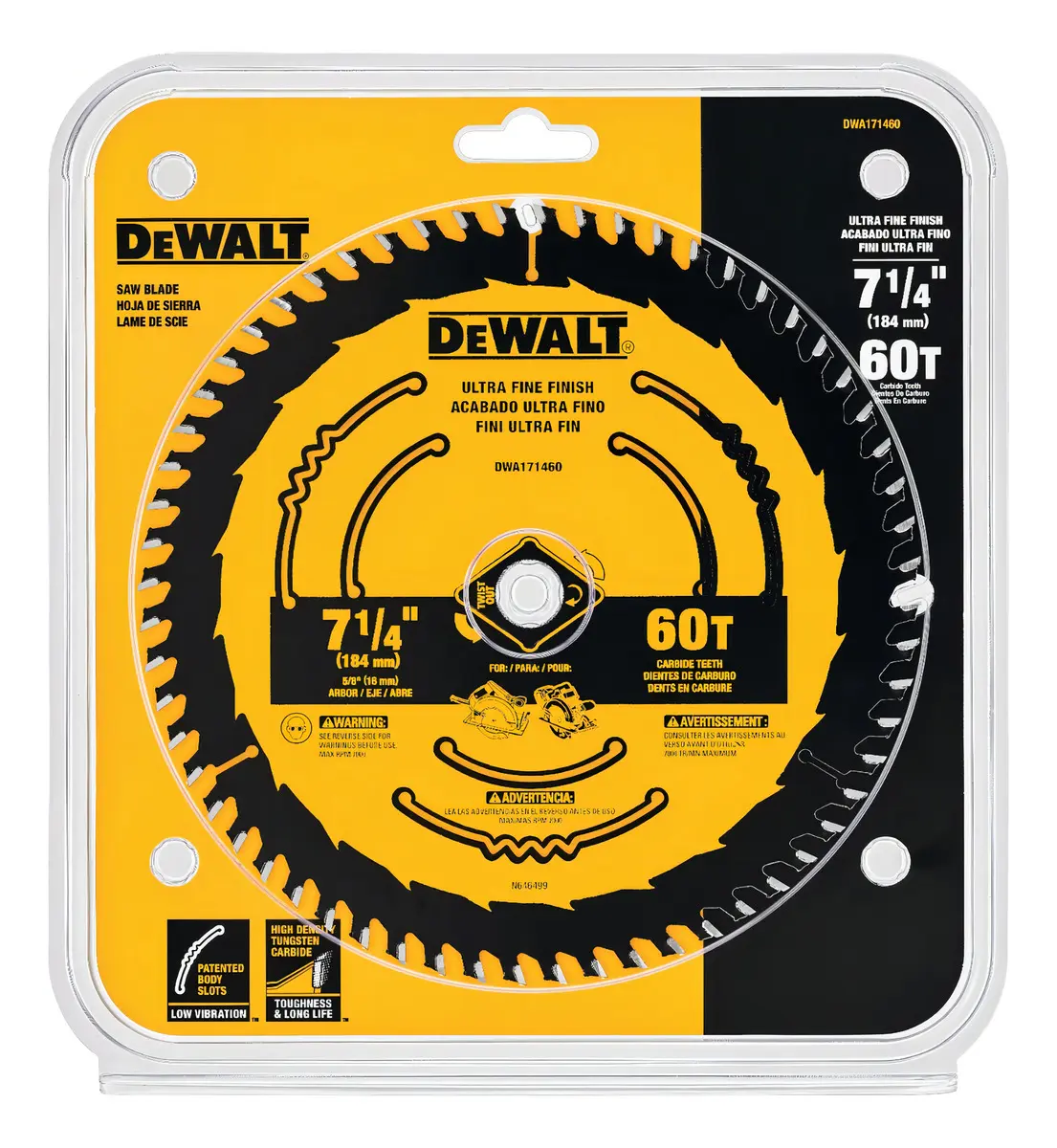 [DWA171460] DISCO DE SIERRA DEWALT DWA171460 7-1/4 PULGADAS 60 DIENTES COLOR PLATEADO
