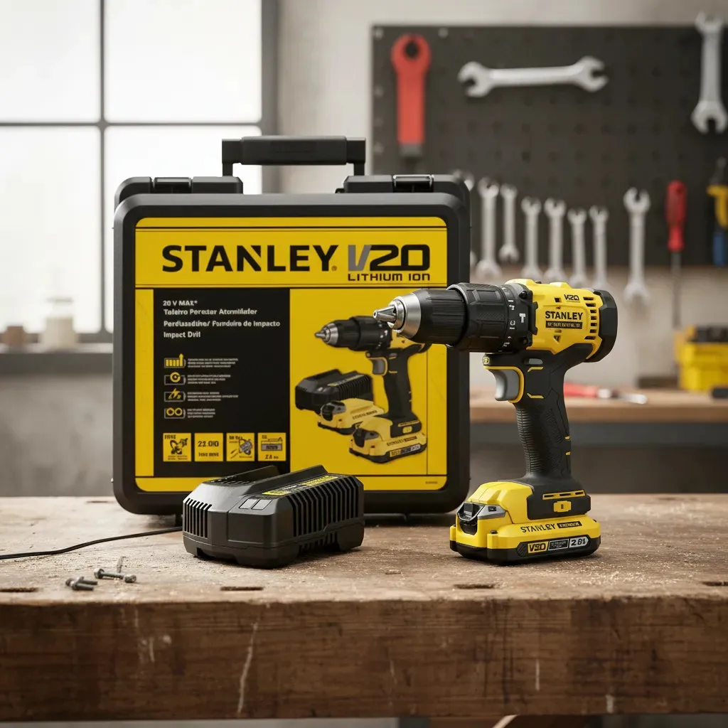 [SCD712D2K-AR] KIT TALADRO PERCUTOR 20V + ACCESORIOS STANLEY SCD712D2K-B2 AMARILLO