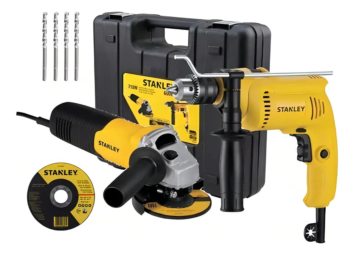 COMBO TALADRO PERCUTOR 600W + AMOLADORA 710W + ACC STANLEY COLOR AMARILLO FRECUENCIA 50 (SHG6070KA)