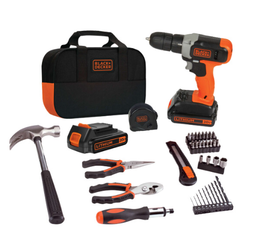 TALADRO ATORNILLADOR 20V MAX 10MM + 2 BAT 1.5AH + 53 ACC + BOLSO TELA BLACK+DECKER (BCD702PK2B-AR)