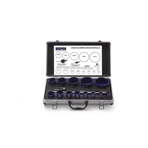 SIERRA COPA BI-METALICA SET 16PZS [19-76MM] CAJA ALUMINIO BREMEN® (6672)