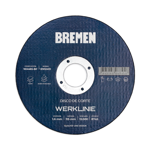 DISCO DE CORTE BREMEN® WERKLINIER 4-1/2" (115X1.6X22MM) [50 UNID] [LATA] (8745)