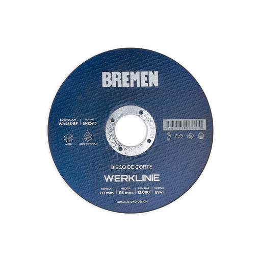 DISCO DE CORTE BREMEN® WERKLINIER 4-1/2" (115X1.0X22MM) [50 UNID] [LATA] (8741)