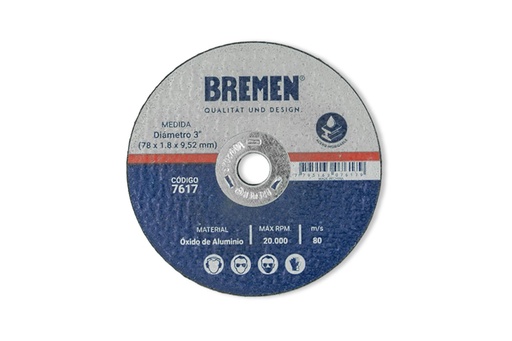 DISCO DE CORTE 3" (P/CORTADORA COD.3547 ALTA VELOCIDAD) [10 UNID] BREMEN® (7617)