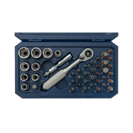 JUEGO LLAVE CRIQUE ENC.1/4" CON BOCALLAVES Y PUNTAS (42 PZS) BREMEN® (8877)