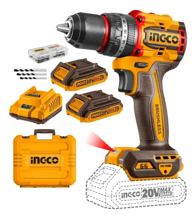 TALADRO INALÁMBRICO COMPACTO INGCO 20V CIDLI20668-4 NARANJA