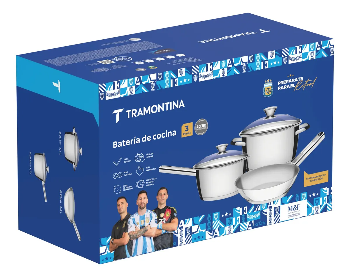 [65660/694] BATERÍA COCINA JUEGO OLLAS TRAMONTINA ALLEGRA INOX 3 PIEZAS