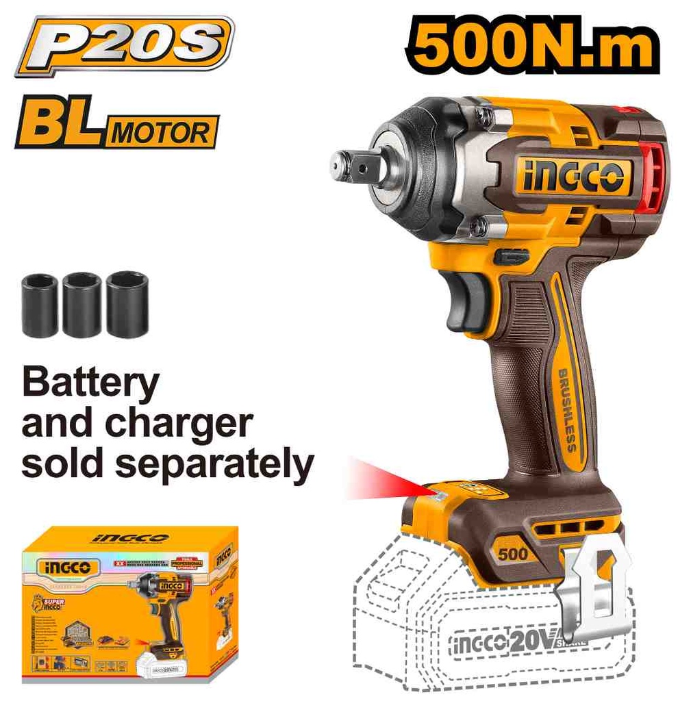 [CIWLI20501] LLAVE DE IMPACTO 500NM 20V (NO INCLUYE BATERIA NI CARGADOR) INGCO (CIWLI20501)
