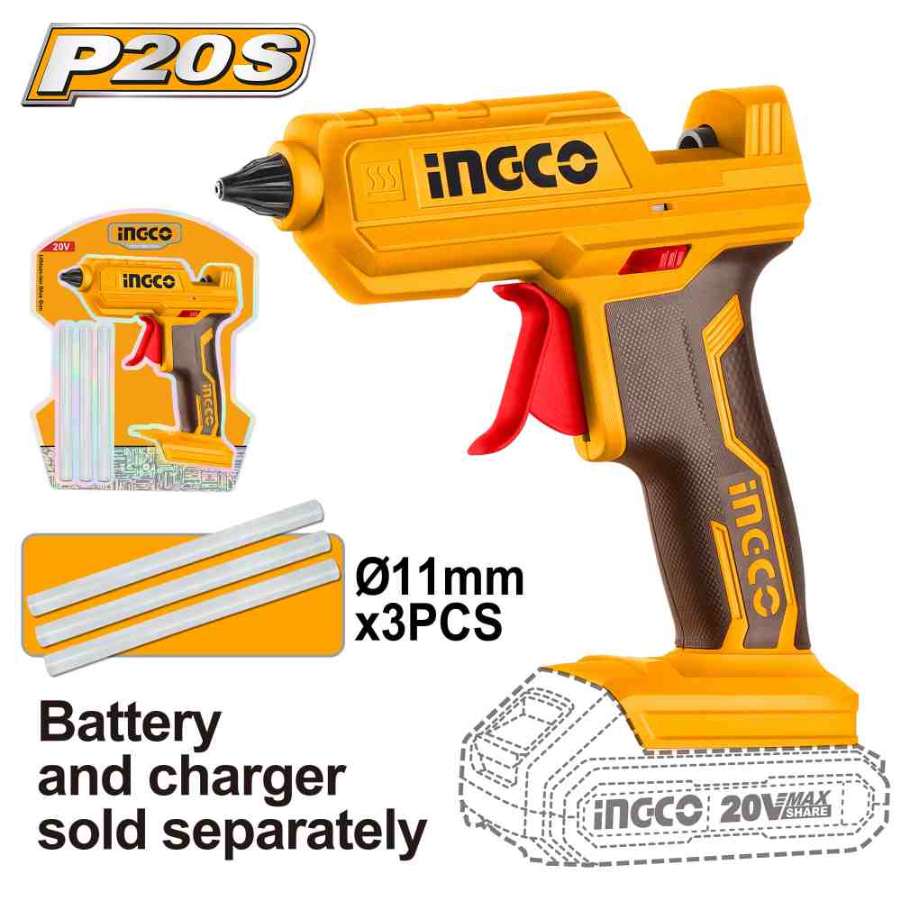 [CGGLI2001] PISTOLA DE SILICONA 20V (NO INCLUYE CARGADOR NI BATERIA) INGCO (CGGLI2001)