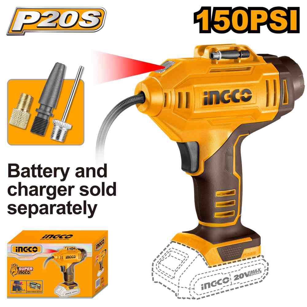 [CACLI2018] COMPRESOR DE AIRE 150PSI (NO INCLUYE CARGADOR NI BATERIA) INGCO (CACLI2018)