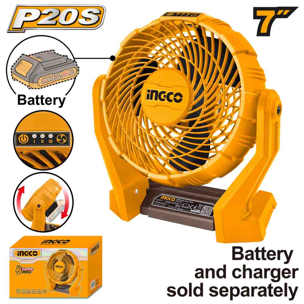 [CFALI2007] VENTILADOR 7" 20V (NO INCLUYE CARGADOR NI BATERIA) INGCO (CFALI2007)