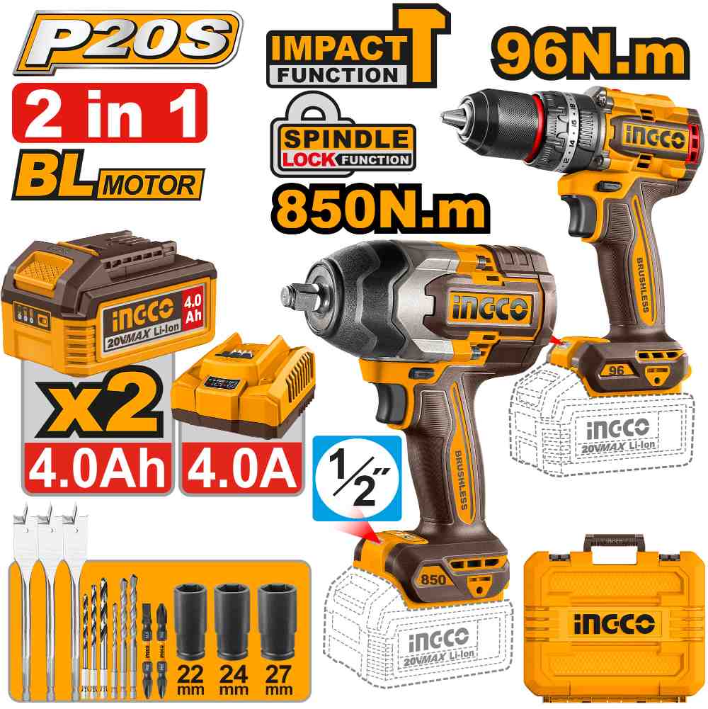 [COSLI250586-4] COMBO 2 PIEZAS - TALADRO / LLAVE IMPACTO INDUSTRIAL INGCO (COSLI250586-4)