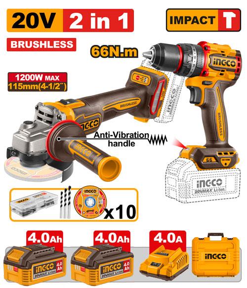[CKLI20256] COMBO 2 PIEZAS - TALADRO 66NM / AMOLADORA 1200W INGCO (CKLI20256)