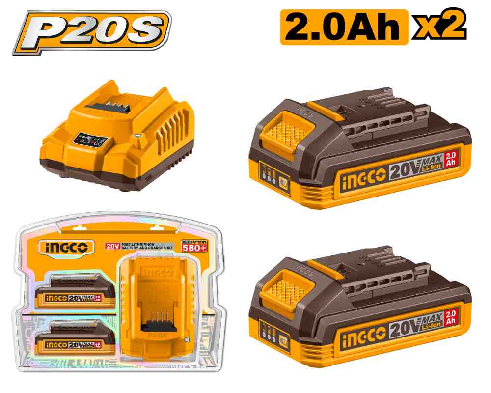 KIT DE 2 BATERIAS 2.0 AH DE LITHIUM-ION + CAGADOR DE BATERIA 2.0A (EX FBCPK1222-4) INGCO (FBCPK2212-4)