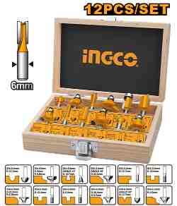 [AKRT1201] 12 PCS ROUTER BITS SET(6MM) INGCO (AKRT1201)