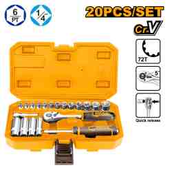 JUEGO DE 20 BOCALLAVES 1/4" CON ACCESORIOS INGCO (HKTS14201)