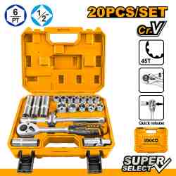 JUEGO DE 20 BOCALLAVES 1/2" CON ACCESORIOS INGCO (HKTS12201)