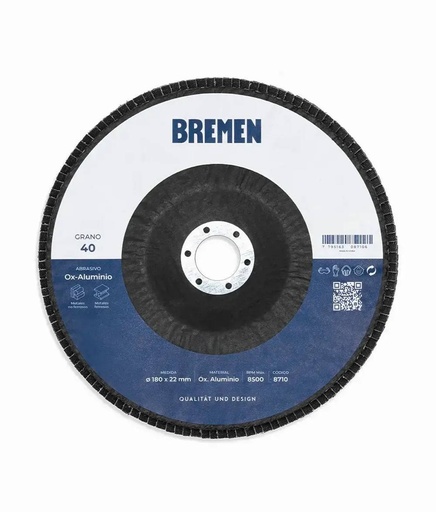 [8710] DISCO FLAP 7" (Ø180X22MM) OX. ALUMINIO - 040 [10 UNID] BREMEN® (8710)