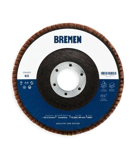 DISCO FLAP BREMEN 4-1/2" (Ø115X22MM) CERAMICO - 060 [10 UNID] (8287)