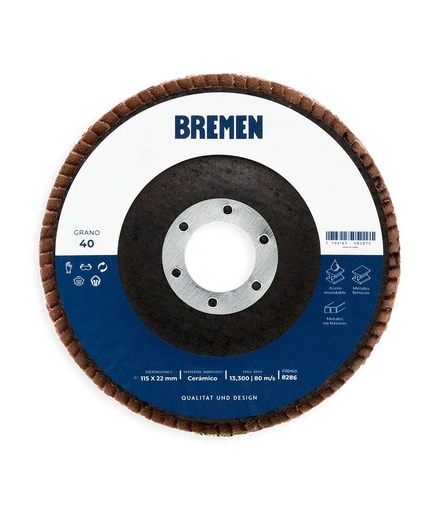 DISCO FLAP BREMEN 4-1/2" (Ø115X22MM) CERAMICO - 040 [10 UNID] (8286)