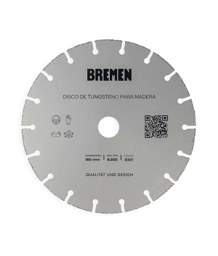 DISCO DE TUNGSTENO PARA MADERA (180MM X 22,2MM) BREMEN® (8301)