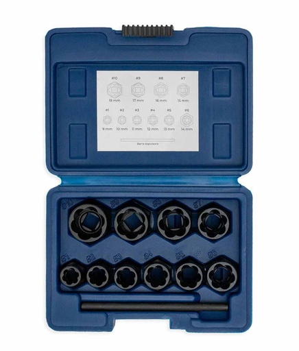 EXTRACTOR DE BULONES DAÑADOS EN JUEGO ENC.3/8" X  10 PZS BREMEN® (8342)